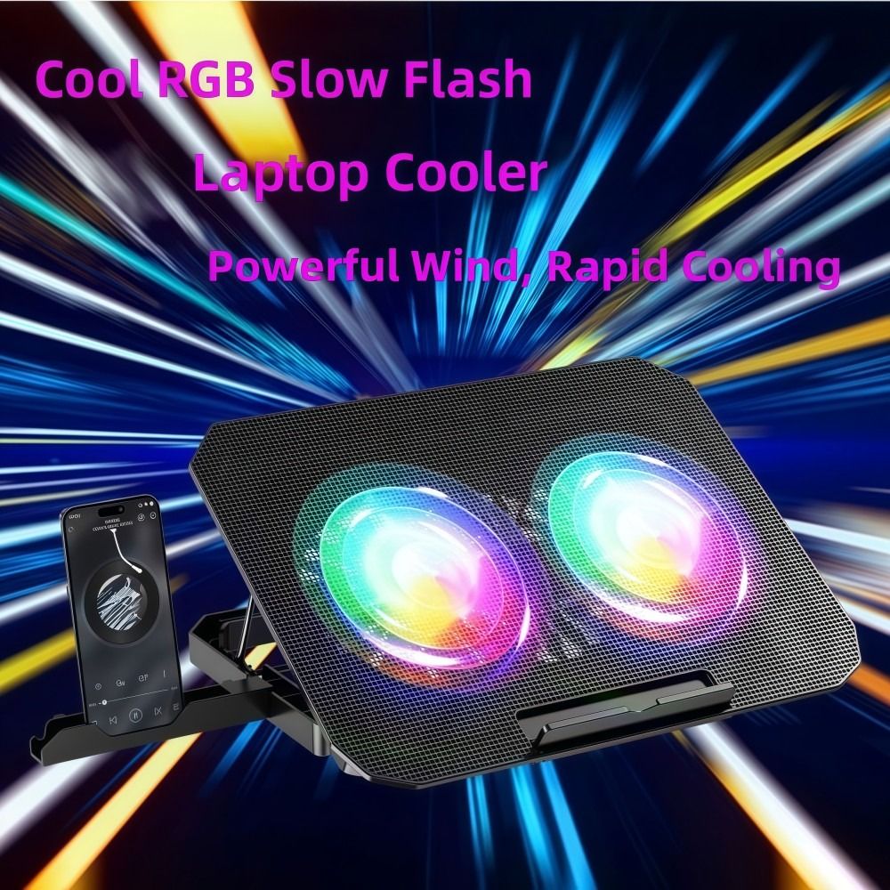 두 개의 팬이 있는 RGB 노트북 쿨러, 휴대폰 거치대 - Laptop Accessories Cooling Pad 리뷰 및 가격