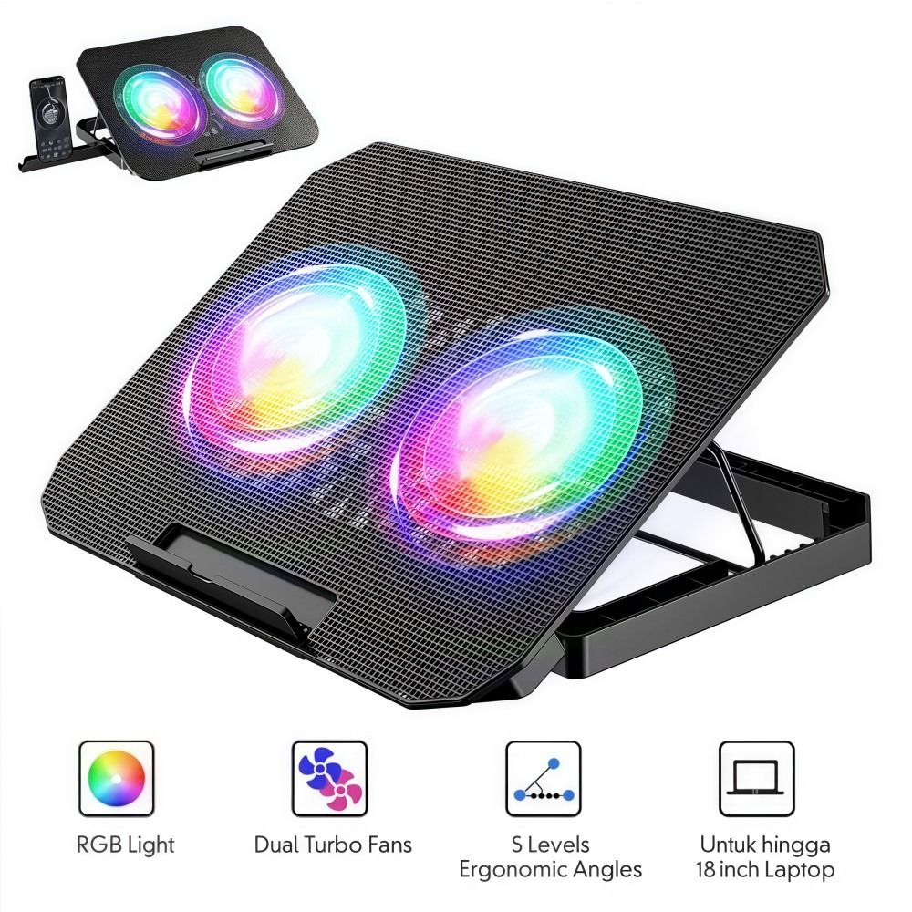 두 개의 팬이 있는 RGB 노트북 쿨러, 휴대폰 거치대 - Laptop Accessories Cooling Pad 리뷰 및 가격