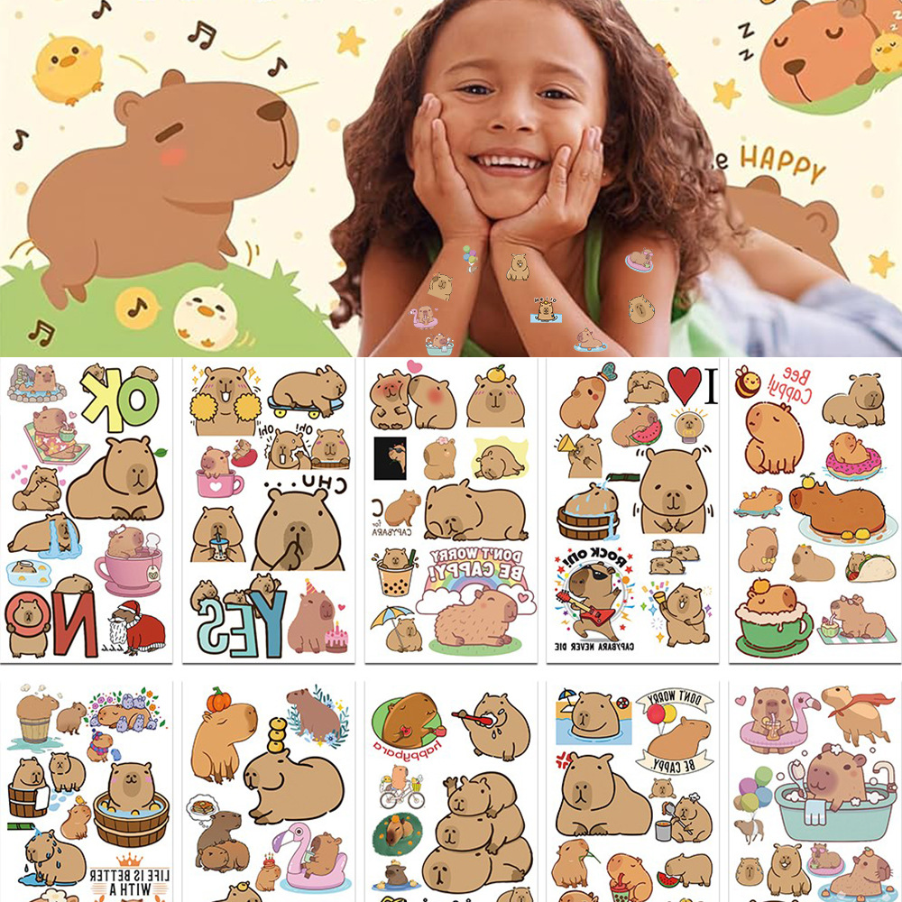 10Pcs 귀여운 카피바라 문신 스티커 만화 동물 임시 - Laptop Accessories Kids 리뷰 및 가격